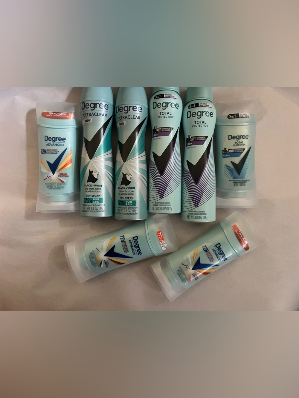 LOT OF 8 Degree Dry Spray And Stick Deodorant Antiperspirant 72H